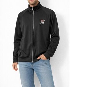 NBA Basketball Net Logo Track Jacket Mens Lg Black Full Zip Pockets EUC 100%Poly